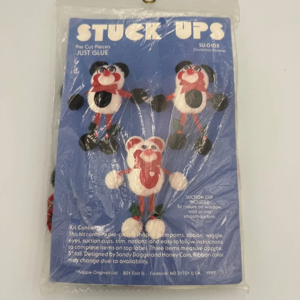 Vintage 1989 Kappie Originals Stuck Ups Christmas Pandas Craft Kit SU-013X NEW